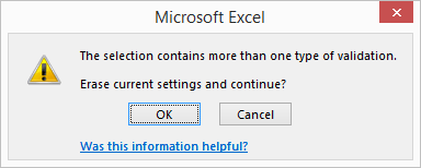 How to get rid of the data validation rules pop-up in Excel